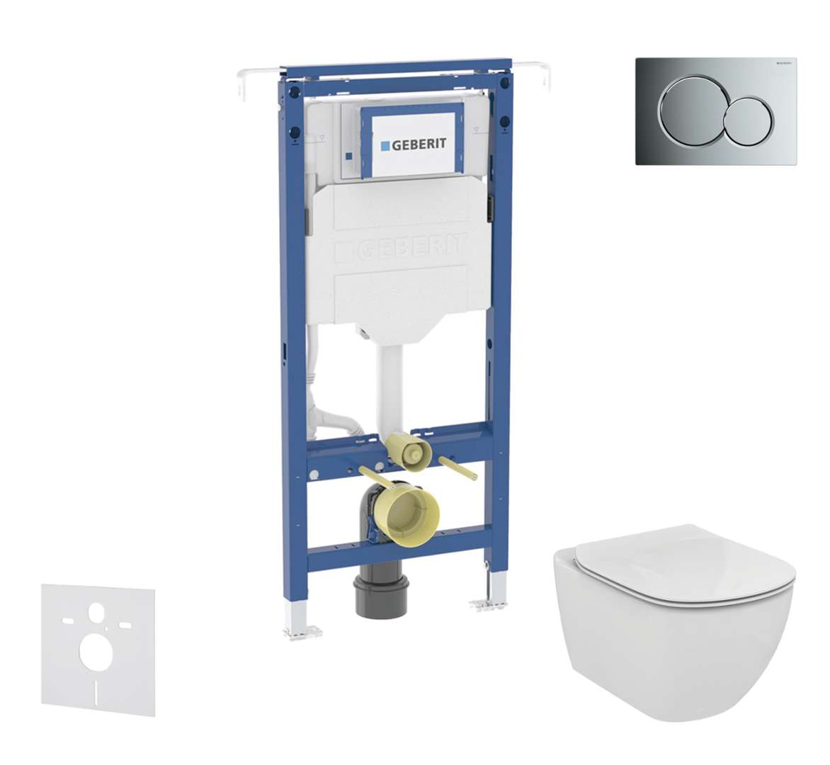 Geberit Duofix Set predstenovej inštalácie, klozetu a dosky Ideal Standard Tesi, tlačidla Sigma01, Aquablade, SoftClose, lesklý chróm SANI11CD3134