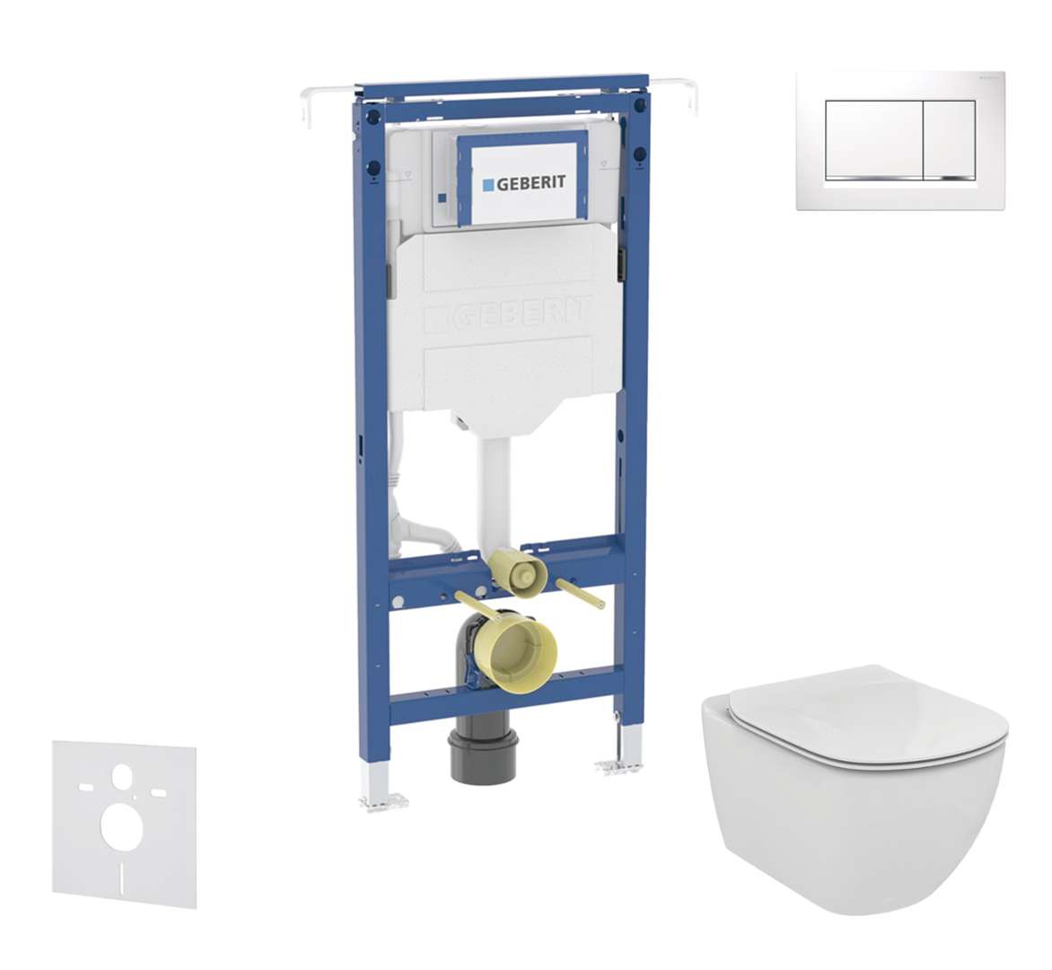 Geberit Duofix Set predstenovej inštalácie, klozetu a dosky Ideal Standard Tesi, tlačidla Sigma30, Aquablade, SoftClose, biela/lesklý chróm SANI11CD3138