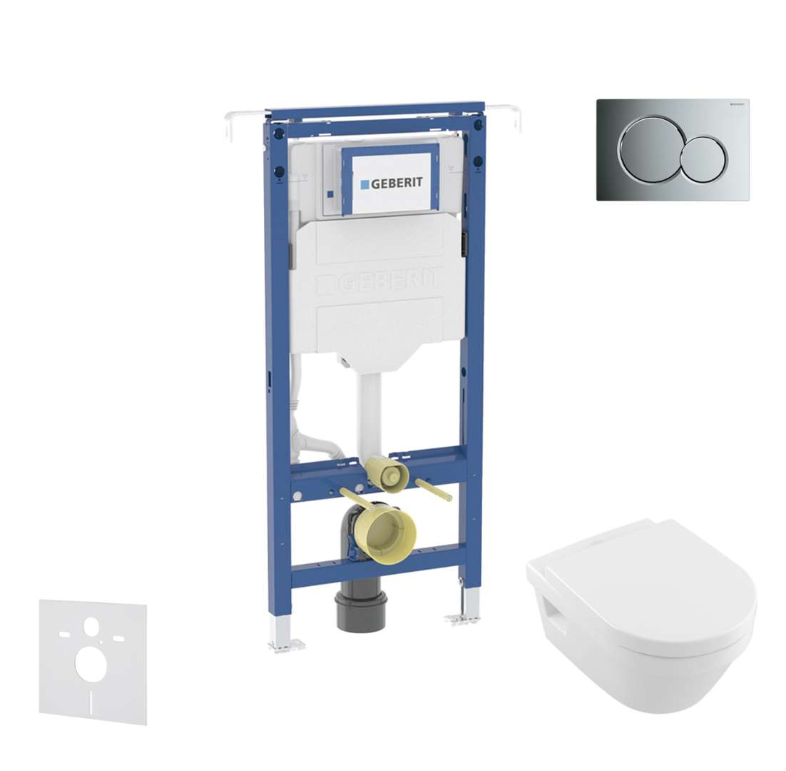 Geberit Duofix Set predstenovej inštalácie, klozetu a dosky Villeroy Boch, tlačidla Sigma01, DirectFlush, SoftClose, CeramicPlus, lesklý chróm SANI11CK1108