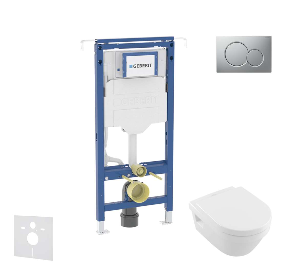 Geberit Duofix Set predstenovej inštalácie, klozetu a dosky Villeroy Boch, tlačidla Sigma01, DirectFlush, SoftClose, CeramicPlus, matný chróm SANI11CK2109