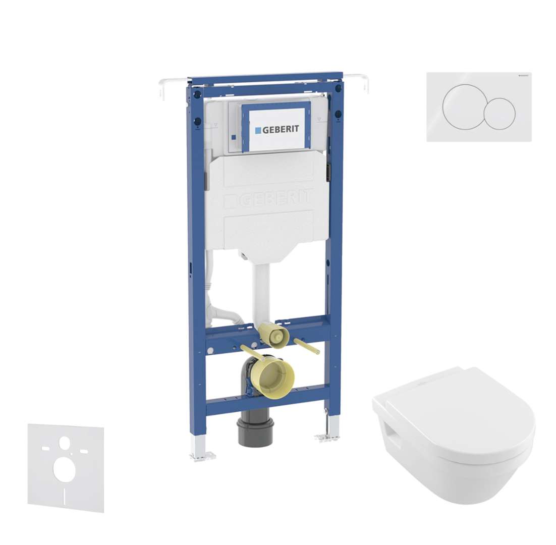 Geberit Duofix Set predstenovej inštalácie, klozetu a dosky Villeroy Boch, tlačidla Sigma01, DirectFlush, SoftClose, CeramicPlus, alpská biela SANI11CK3109