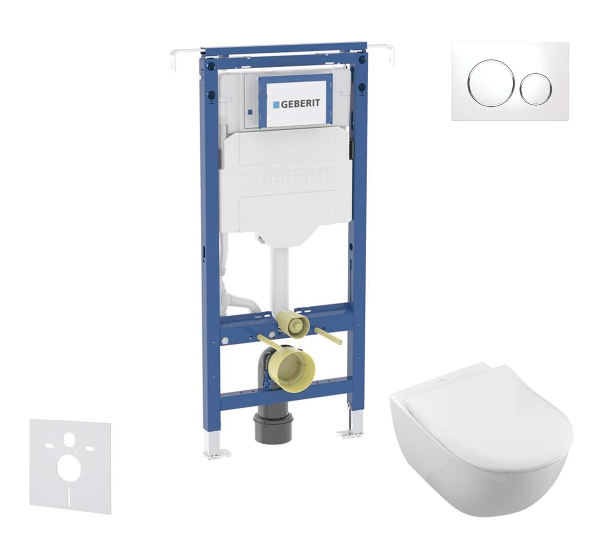 Geberit Duofix Set predstenovej inštalácie, klozetu a dosky Villeroy Boch, tlačidla Sigma20, DirectFlush, SoftClose, CeramicPlus, biela/lesklý chróm SANI11CK3114
