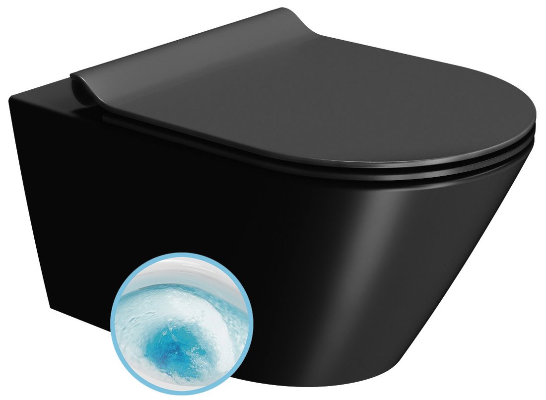 GSI KUBE X COLOR KUBE X závesná WC misa, GeniusFlush, 36x55cm, čierna dual-mat 941326