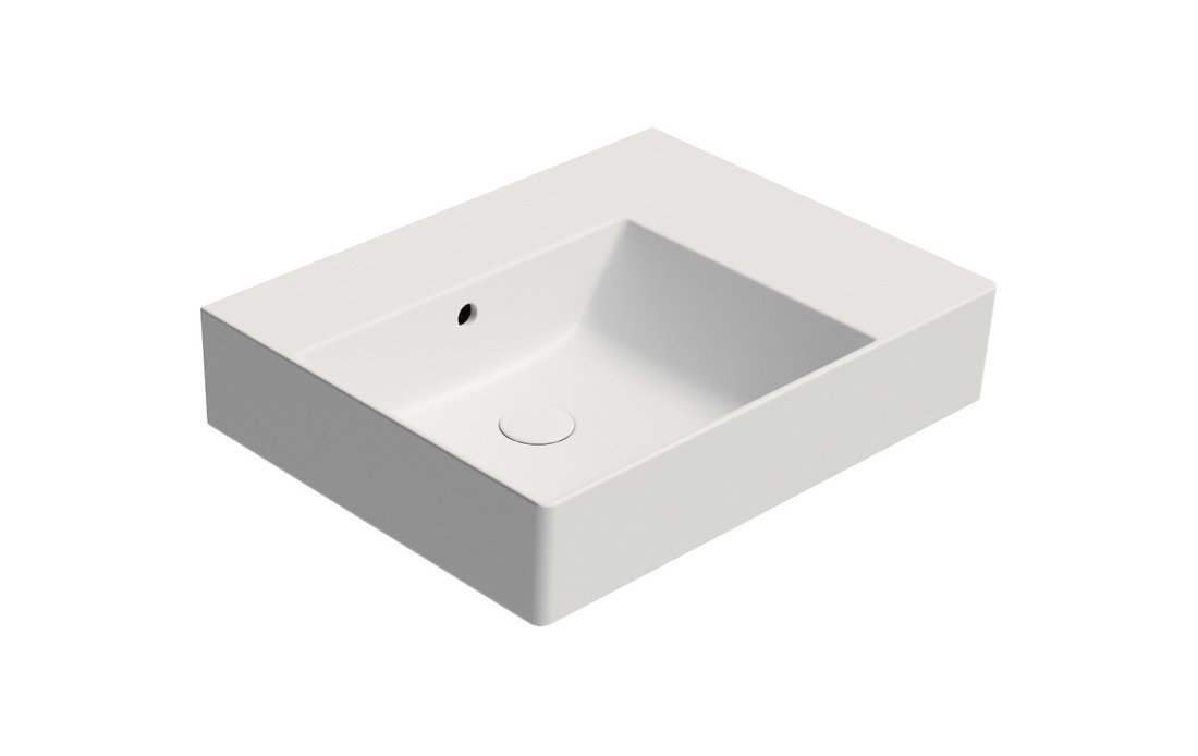 GSI KUBE X COLOR KUBE X keramické umývadlo 60x47cm, s odkladacou plochou vpravo, bez otvoru, biela mat 9438009