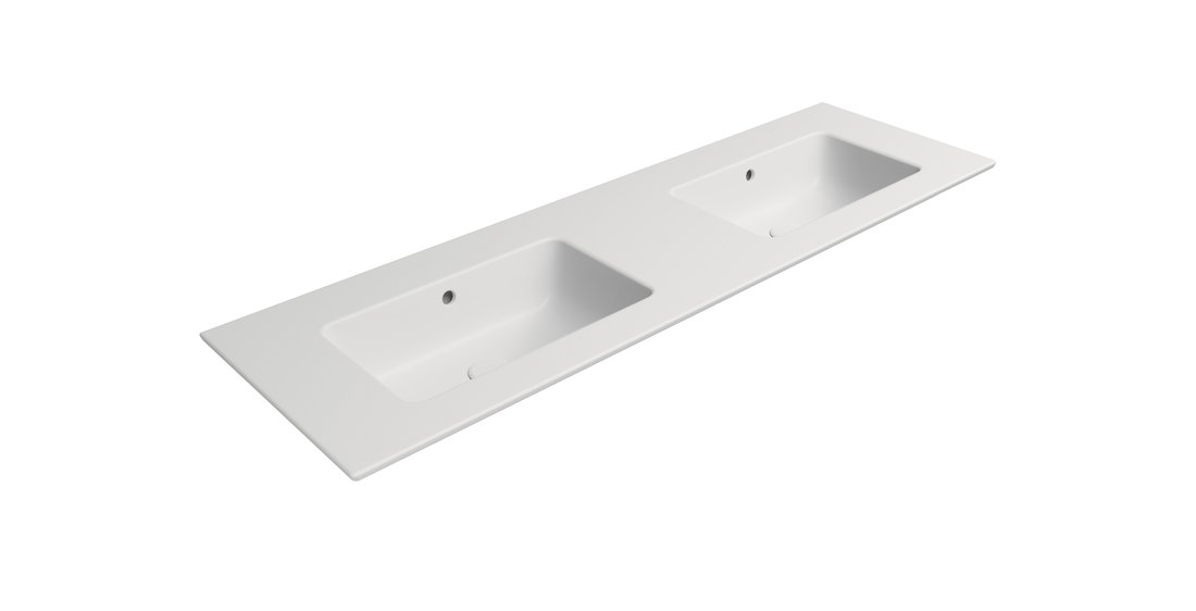 GSI PURA COLOR PURA keramické dvojumývadlo Slim 142x46cm, bez otvoru, biela mat 8889009