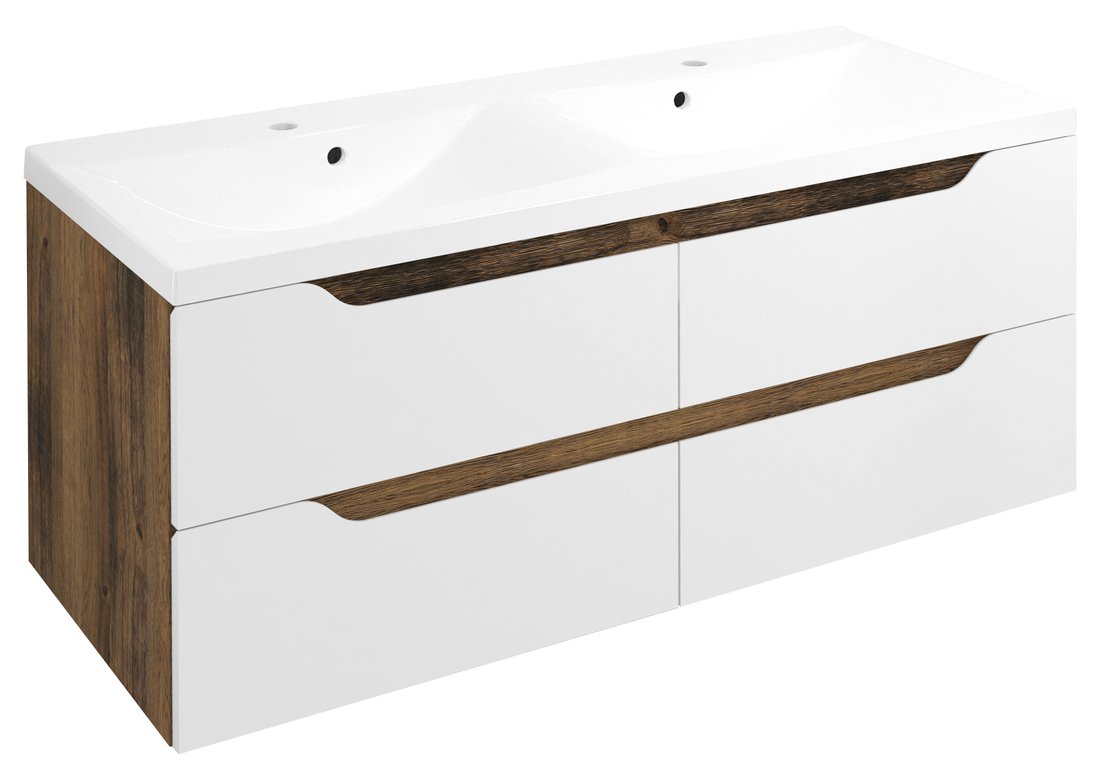 Sapho WAVE dvojumývadlová skrinka 119,7x50x47,8cm, biela/dub collingwood WA120-3019