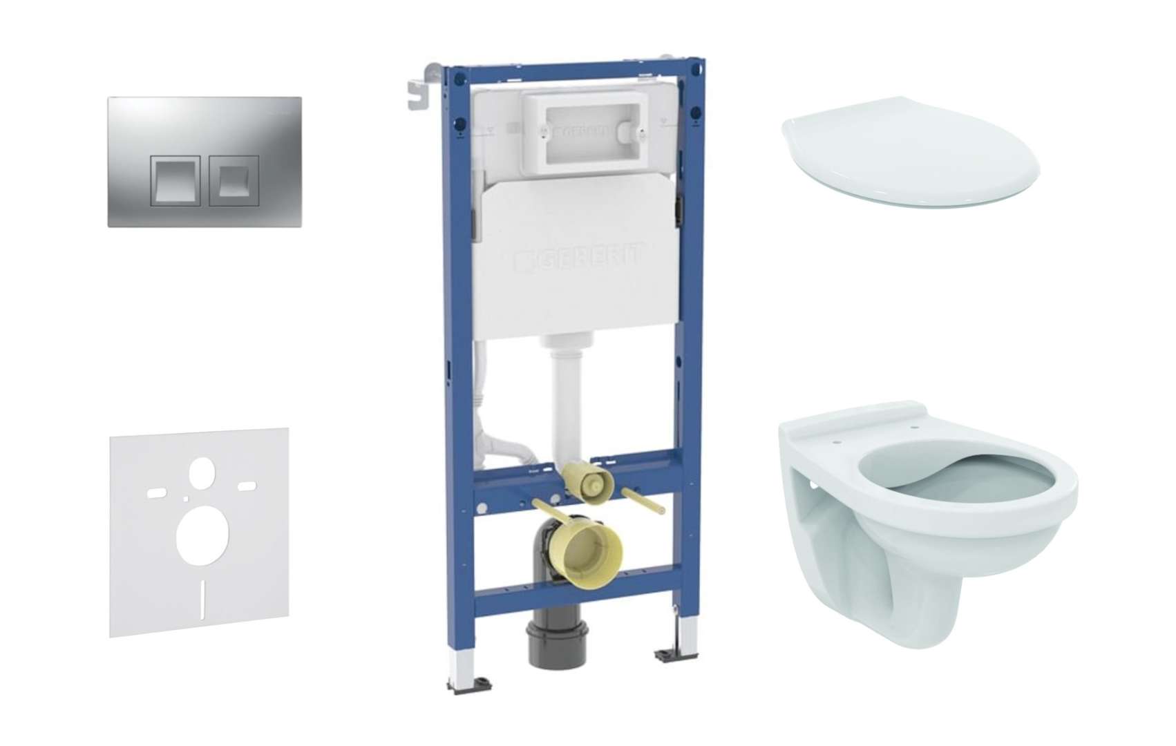 Geberit Duofix Set predstenovej inštalácie, klozetu Alpha a dosky, tlačidlo Delta35, matný chróm SANI11CD2145