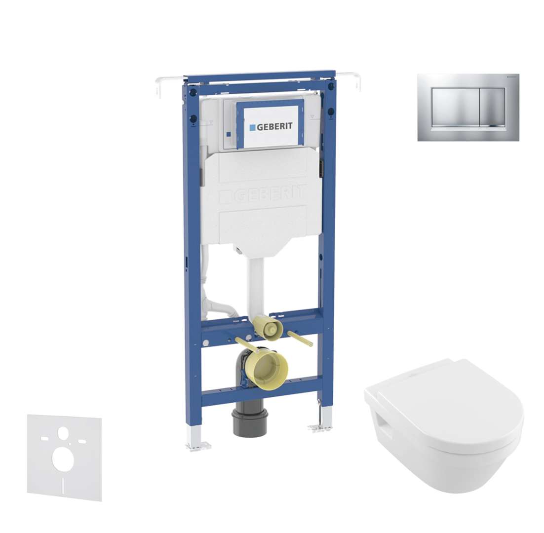 Geberit Duofix Set predstenovej inštalácie, klozetu a dosky Villeroy Boch, tlačidla Sigma20, DirectFlush, SoftClose, CeramicPlus, matný chróm/chróm SANI11CK2115