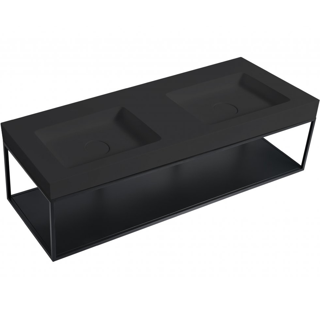 CERANO - Dvojumývadlo z liateho mramoru Dualia s podpornou konzolou - nástenné - čierna matná - 133x46x45 cm CER-WA08-B08SH