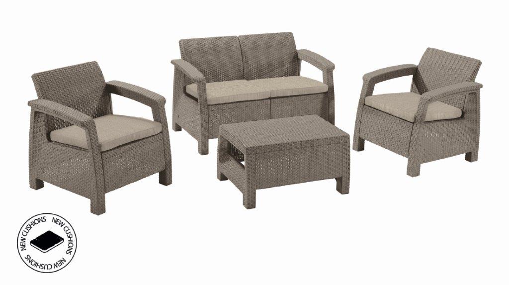 Keter  Záhradný nábytok Keter Corfu set dvojsedačka + dve kreslá + stôl cappuccino 610351