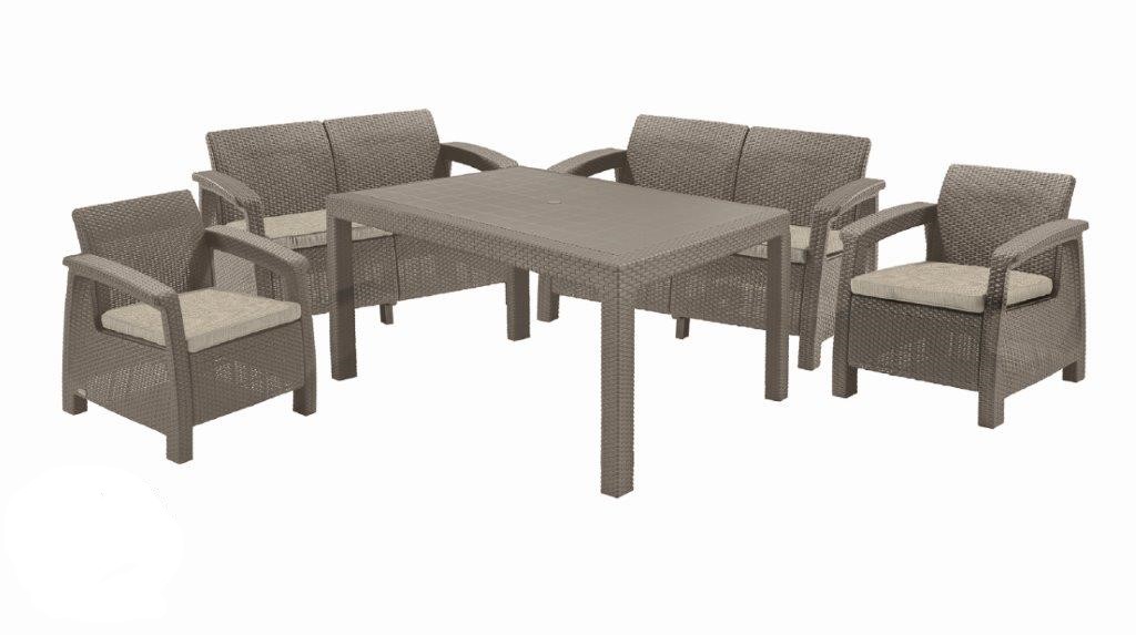Keter  Záhradný nábytok Keter Corfu Fiesta set dve dvojsedačky + dve kreslá + stôl cappuccino 610354