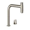 Hansgrohe M71 Drezová batéria M7120-H200 s výsuvnou spŕškou, 2-otvorová inštalácia, sBOX, vzhľad nehrdzavejúcej ocele 73818800-HG