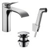 Hansgrohe Vivenis Umývadlová batéria s výpusťou Push-Open a bidetovou spŕškou, EcoSmart, chróm 75210000-HG