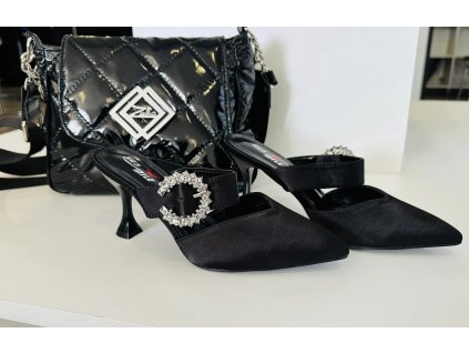 Elegantné čierne lodičky s ozdobou