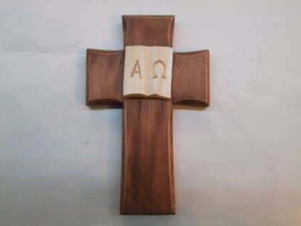 PEPASTYL Kříž s knihou - Alfa a Omega - 16 cm - hnědý
