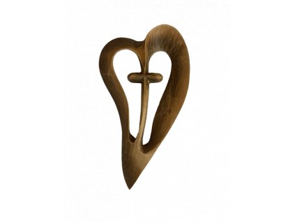 Kříž v srdci  - hnědý - 15 cm