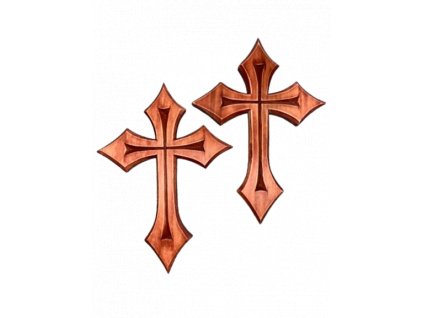 Kříž vyřezávaný do špiček - červenohnědý - 21 cm