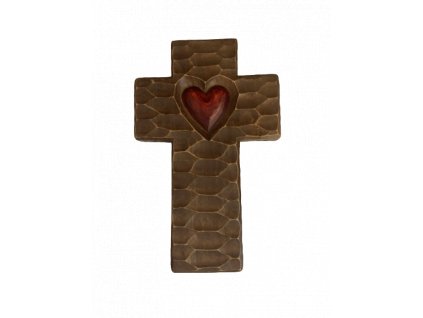 Kříž se srdcem - dlabaný - hnědý - 20 cm