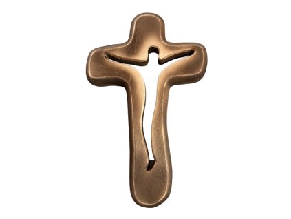 Kříž s vyříznutým Ježíšem - tmavě hnědý - oblý - 25 cm