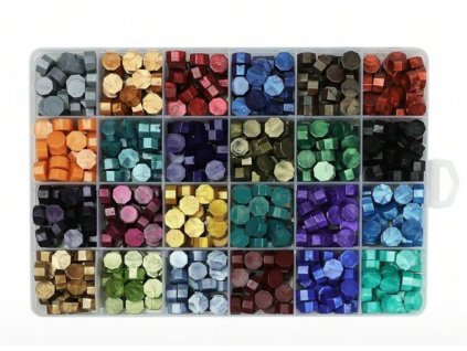 Sada pečetních vosků - 24 barev - cca 600 ks - POŠKOZENA KRABIČKA