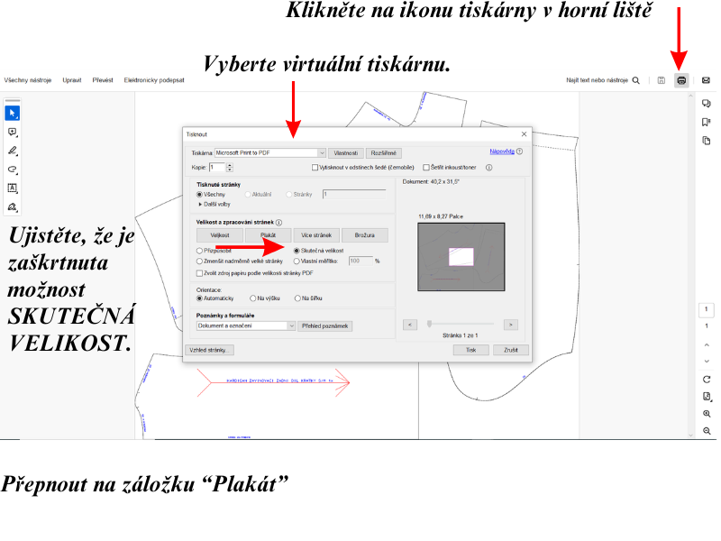nastavení tisku pro oděvní střih format A0