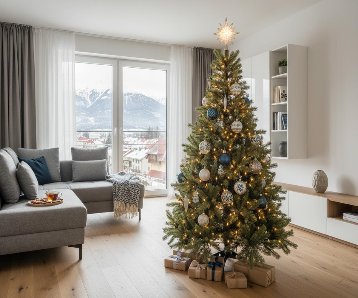 Klasický vs. úzky vianočný stromček – porovnanie priemeru v rovnakej miestnosti