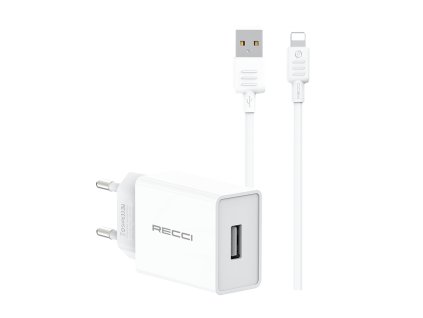 Sada Recci USB-A adaptér (10W) + nabíjecí a datový kabel s konektorem Lightning RC58EL - Bílá