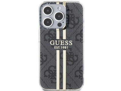 Guess IML 4G Gold Stripe kryt pro iPhone 15 Pro Černá