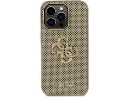Guess PU Perforated 4G Glitter Metal Logo kryt pro iPhone 15 Pro Zlatá