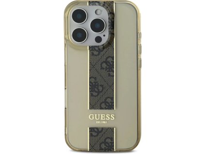 Guess IML Middle 4G Stripe kryt pro iPhone 16 Pro Hnědá