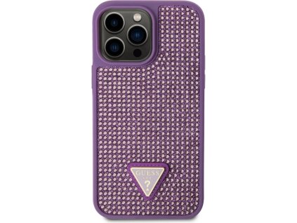 Guess Rhinestones Triangle Metal Logo Kryt pro iPhone 15 Pro Fialová