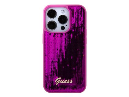 Guess Sequin Script Logo kryt pro iPhone 15 Pro Max Magenta