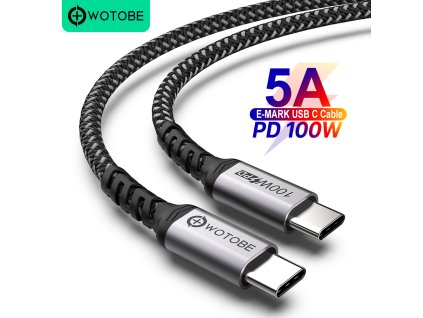 Nabíjecí a datový USB-C kabel E-MARK 5A 100W (2m) - Černá