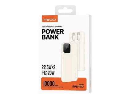 Powerbanka Recci RPB-P67 (10000mAh) Krémově bílá
