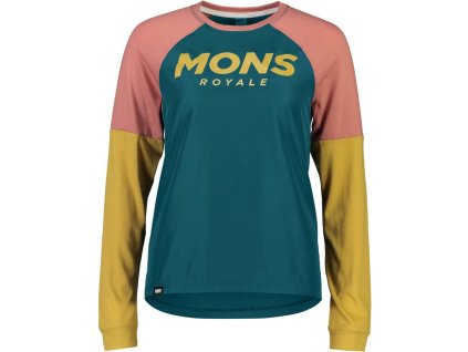 merino triko Mons Royal TARN FREERIDE LS WIND JERSEY deep teal / pink cl. / honey