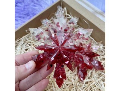 Sněhová vločka s drceným sklem - červená