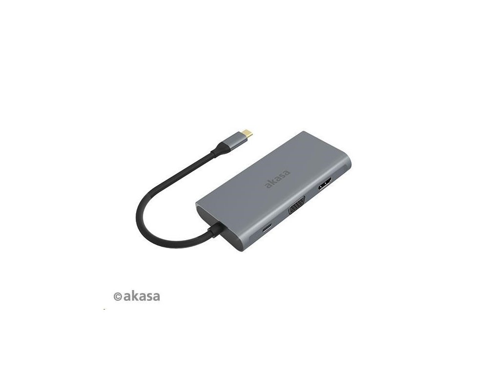 AKASA USB Type-C adaptér 9 v 1 (PD Type-C, HDMI, VGA, 3 x USB 3.0 typ A, RJ45, čítačka kariet SD a Micro SD)
