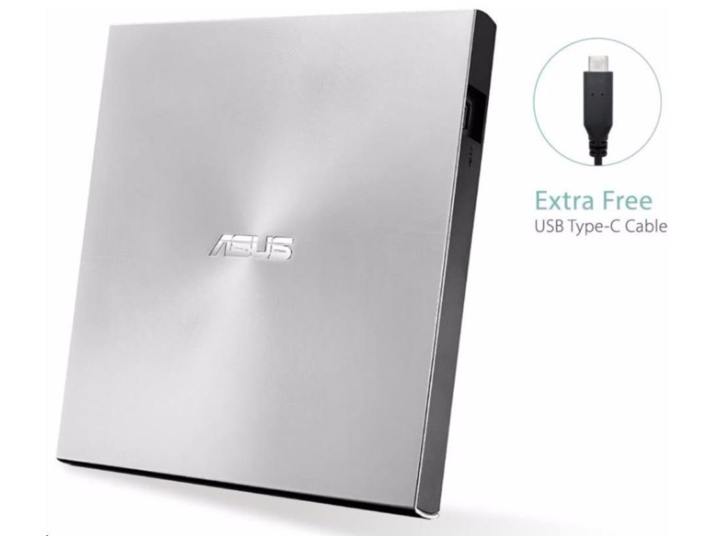 ASUS DVD ZenDrive SDRW-08U9M-U SILVER, externá tenká DVD-RW, USB Type-C/Type-A, M-DISC
