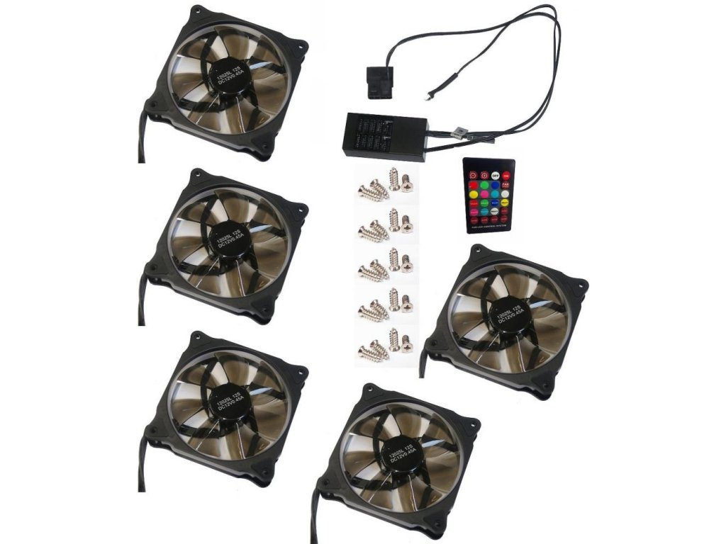 EUROCASE ventilátor RGB 120mm (Ring type), set 5ks + controller