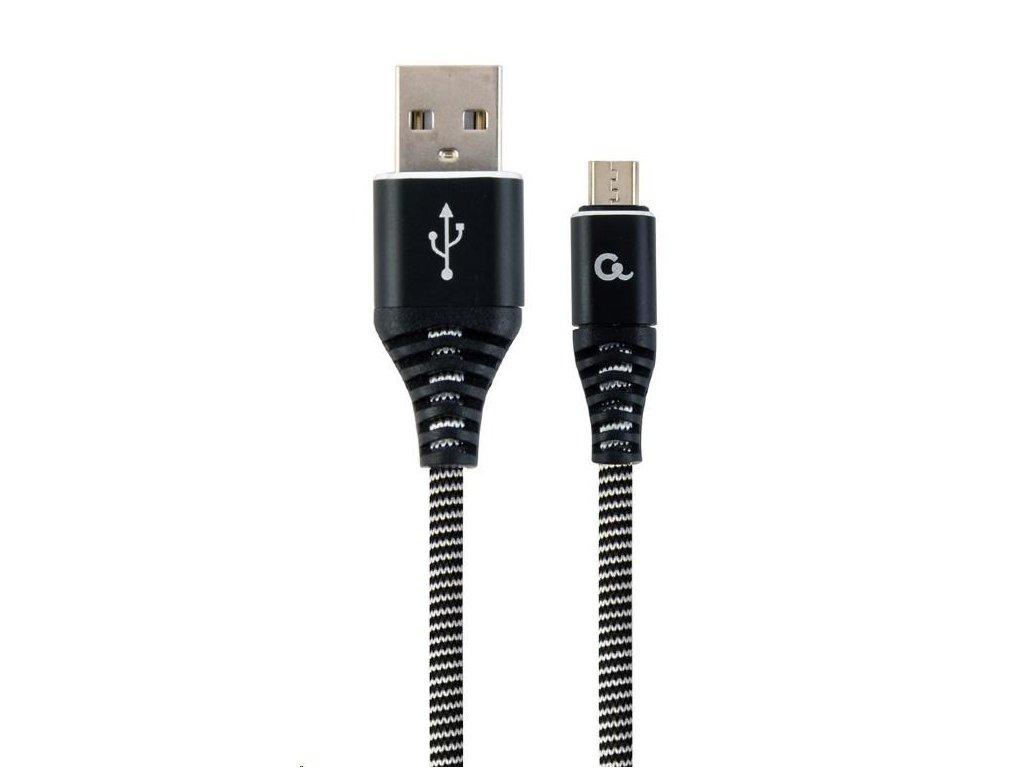 GEMBIRD CABLEXPERT USB 2.0 AM na MicroUSB (AM/BM), 1 m, opletený, čiernobiely, blister, PREMIUM KVALITA