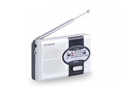 Orava T-103 přenosné kapesní rádio AM/FM, výstup na sluchátka, teleskopická anténa, stříbrná