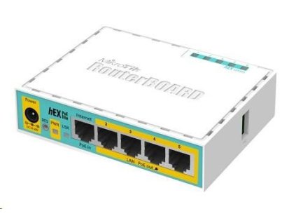MikroTik RouterBOARD hEX PoE Lite, 650MHz CPU, 64MB RAM, 5x LAN, USB, PoE, 1x USB, vrátane. Licencia L4