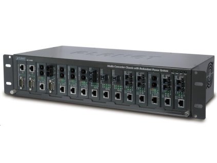 Planet MC-1500R, 15 slotů pro media konverotry, 19"/2,5U, napájení AC 230V, možno dokoupit DC 48V zdroj (redundance)