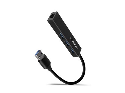 AXAGON HMA-GL3A, USB 3.rozbočovač 2. generácie, porty 3x USB-A + Gigabit Ethernet, kov, kábel USB-A 20 cm
