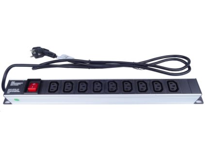 PremiumCord Panel napájecí do 19" racku 1U, 9xIEC (C13), 2m kabel,vypínač
