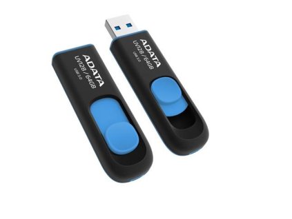 ADATA Flash Disk 64GB UV128, USB 3.1 Dash Drive (R:90/W:40 MB/s) čierna/modrá