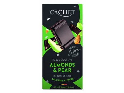 Cachet belgická hořká čokoláda 57% s kousky hrušky a mandlí 100g