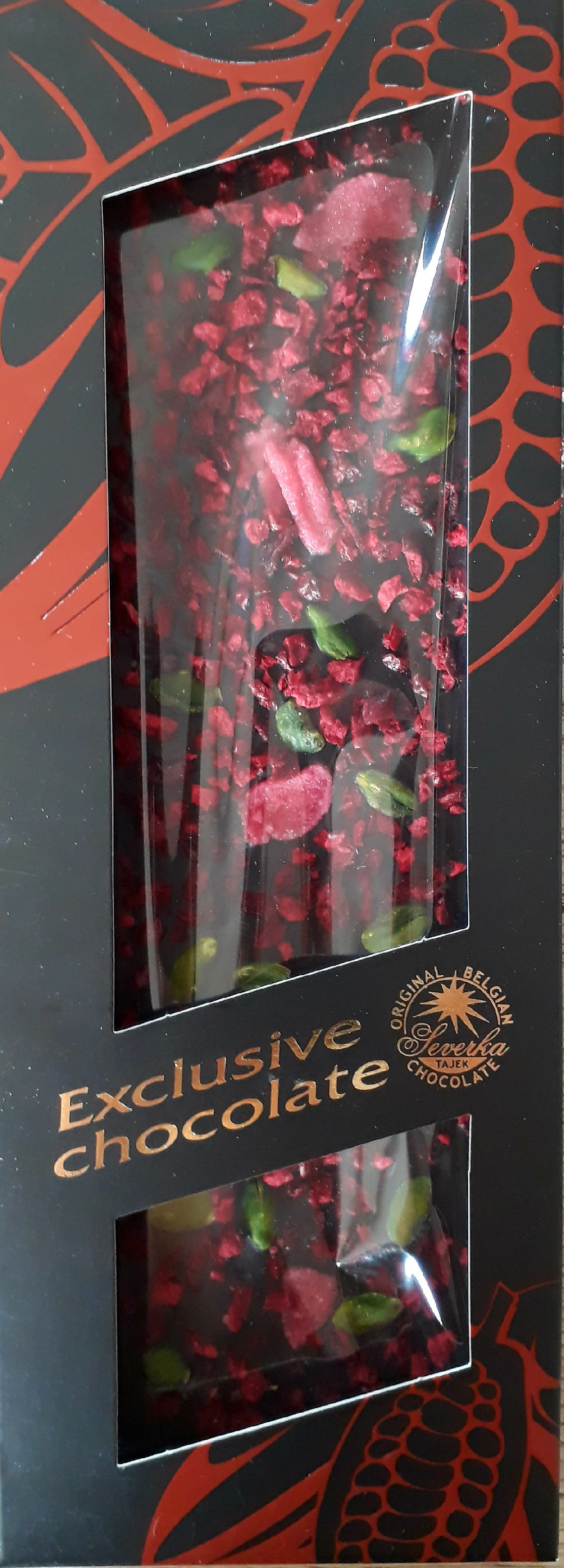 Severka Exclusive Chocolate Hořká čokoláda s pistáciemi, růžemi a višněmi 120g