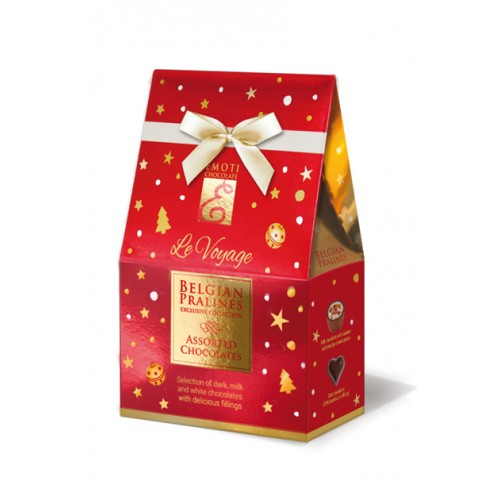 Emoti de chocolat Emoti Le Voyage Dárkové balení pralinek Červená vánoční stříška 75g
