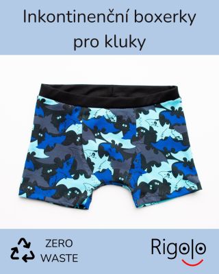 Inkontinenční boxerky pro kluky 🦇💦Zero waste nepropustné prádlo Rigolo. https://www.rigolo.cz/detske-inkontinencni-boxerky/